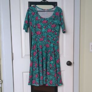 LuLaRoe Green Fit and Flare Sundress with Scoop Neck